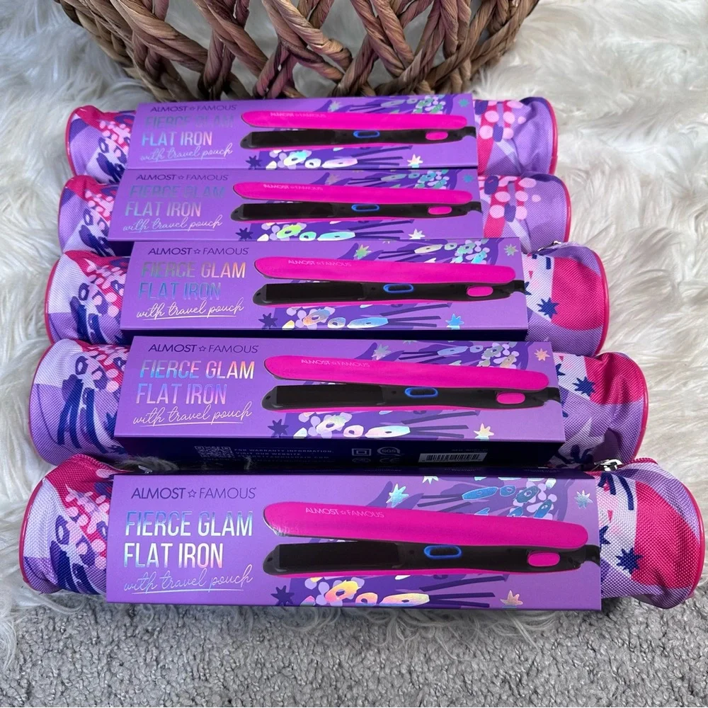 Nwt Almost Famous Fierce Glam‎ Pink Flat Iron with travel pouch nwt